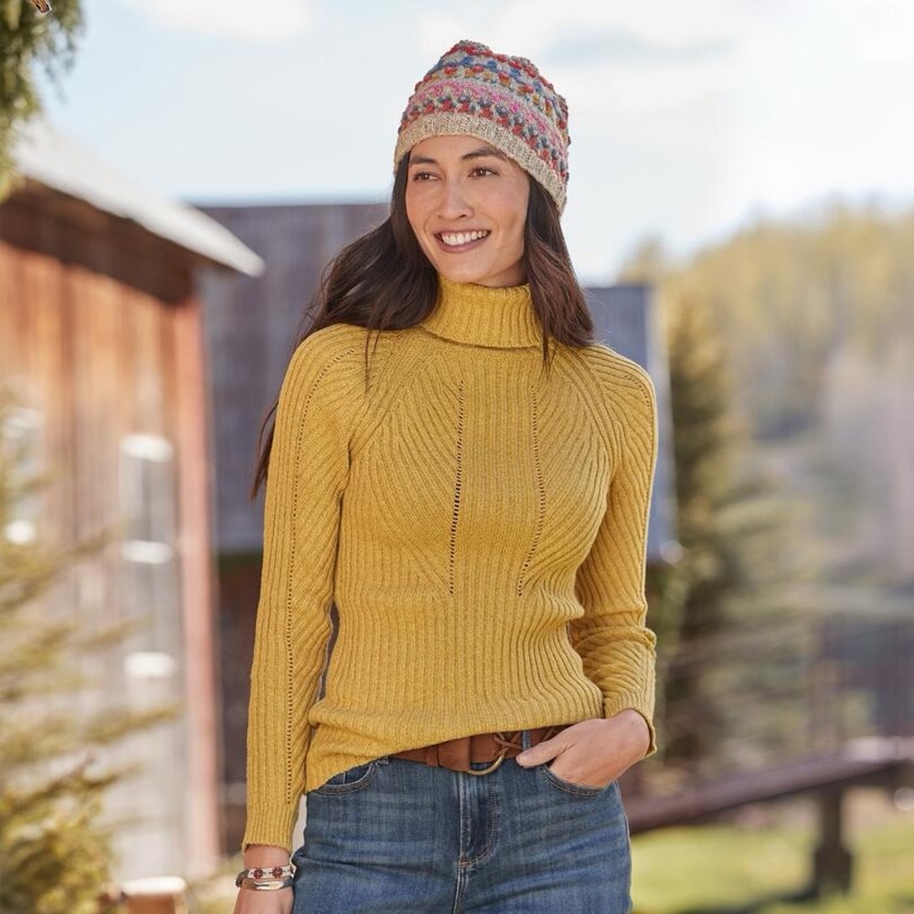 Sundance Toasty Dimensions Turtleneck Silk Blend Sweater in Gold Yellow - Size L